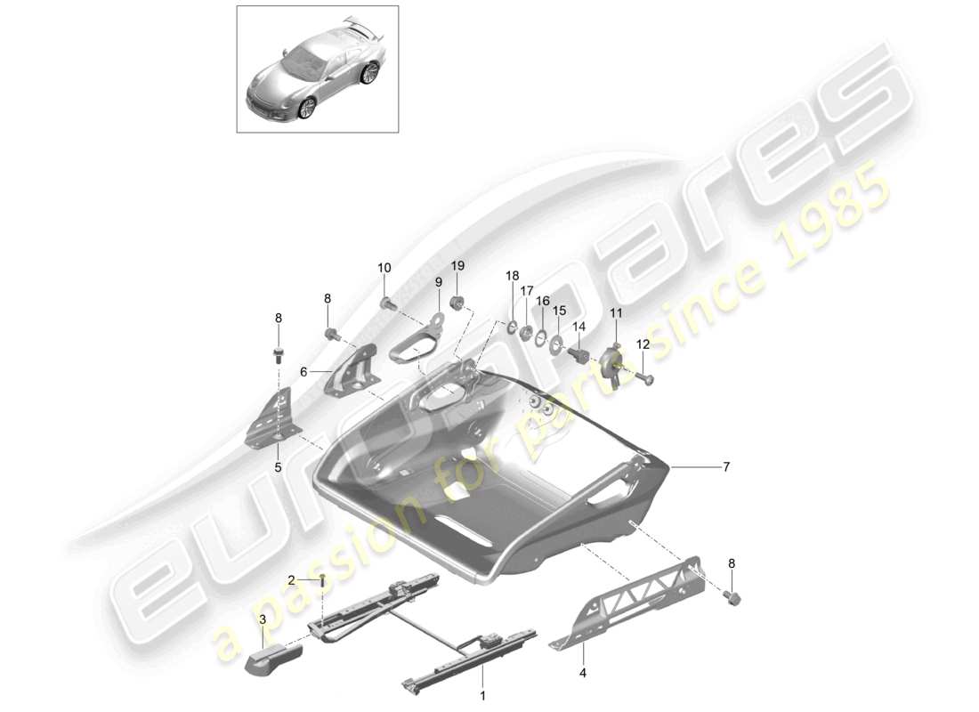 porsche 2021 (991-2 r/gt3/rs) asiento de cubo bastidor del asiento plegable accesorios diagrama de piezas