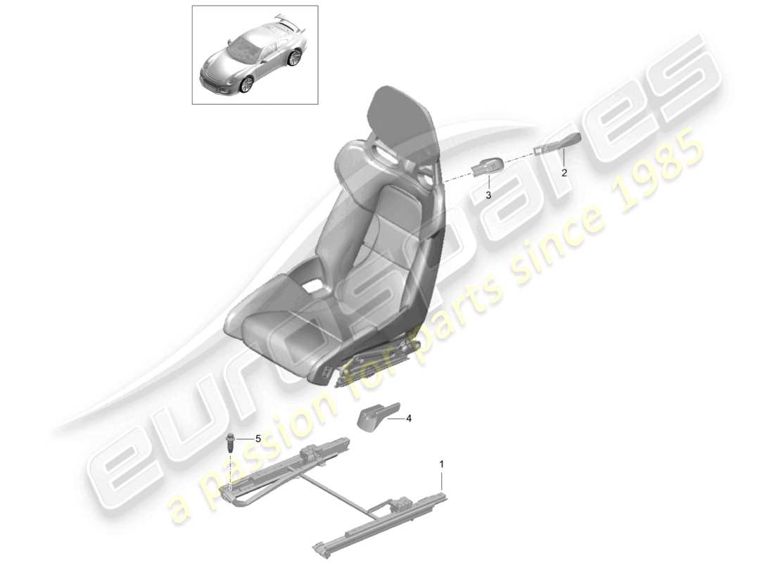 porsche 2021 (991-2 r/gt3/rs) asiento de cubo plegable (completo) ya no disponible diagrama de piezas