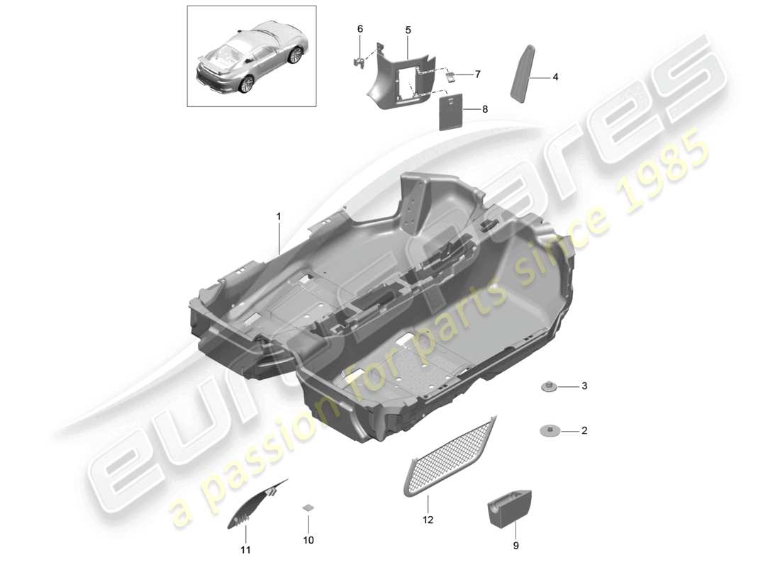 porsche 2021 (991-2 r/gt3/rs) diagrama de piezas de molduras de piso