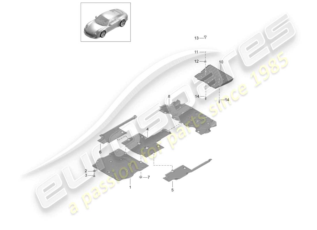 porsche 2021 (991-2 r/gt3/rs) diagrama de piezas del revestimiento de bajos