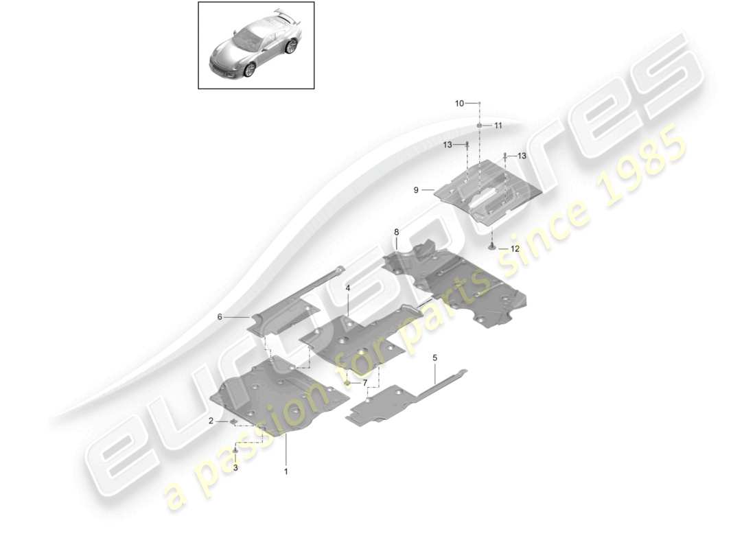 porsche 2021 (991-2 r/gt3/rs) diagrama de piezas del revestimiento de bajos