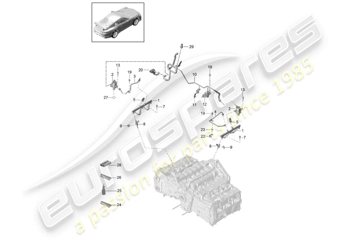 porsche 2021 (991-2 r/gt3/rs) diagrama de piezas del tubo de recogida de combustible