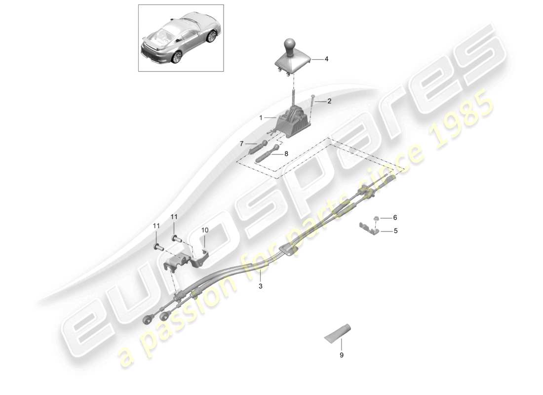porsche 2021 (991-2 r/gt3/rs) mecanismo selector caja de cambios manual d - mj 2018>> diagrama de piezas