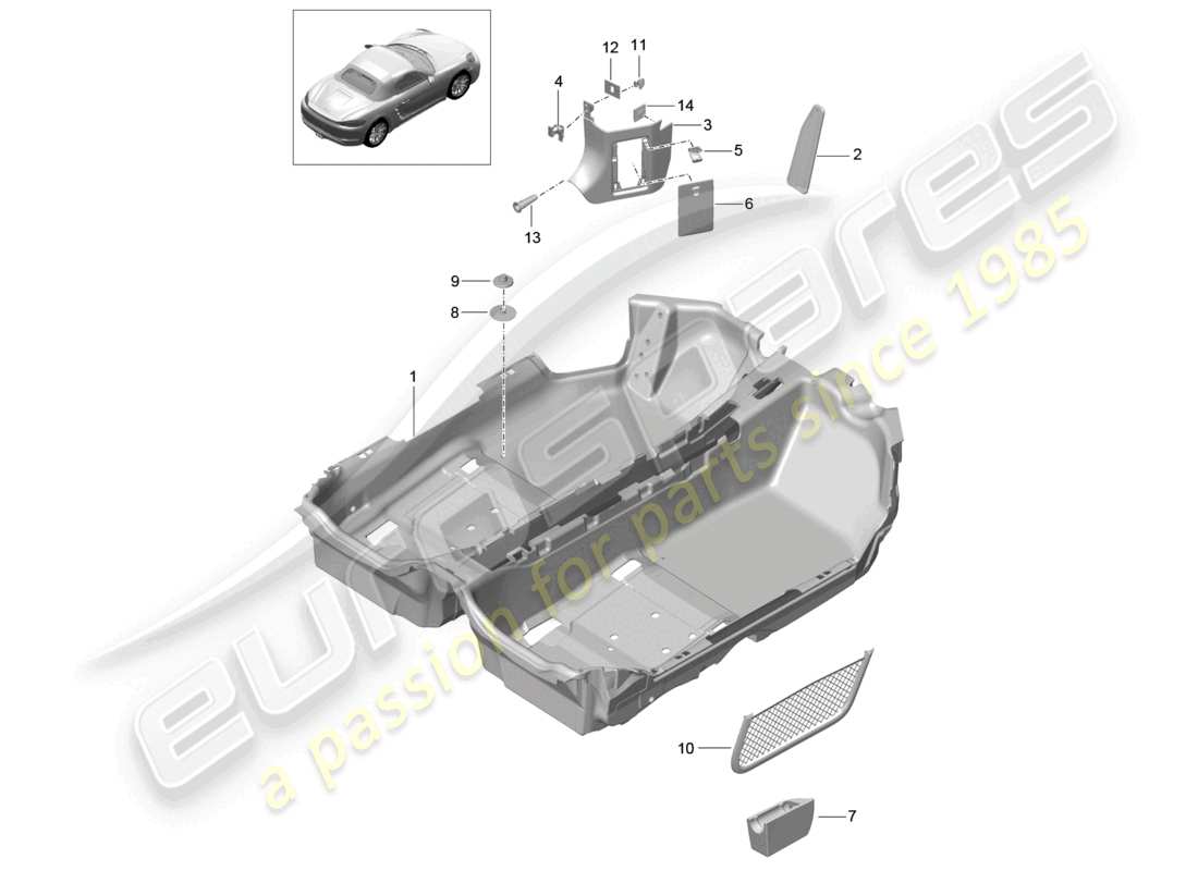porsche 2024 (718 boxster) diagrama de piezas del piso