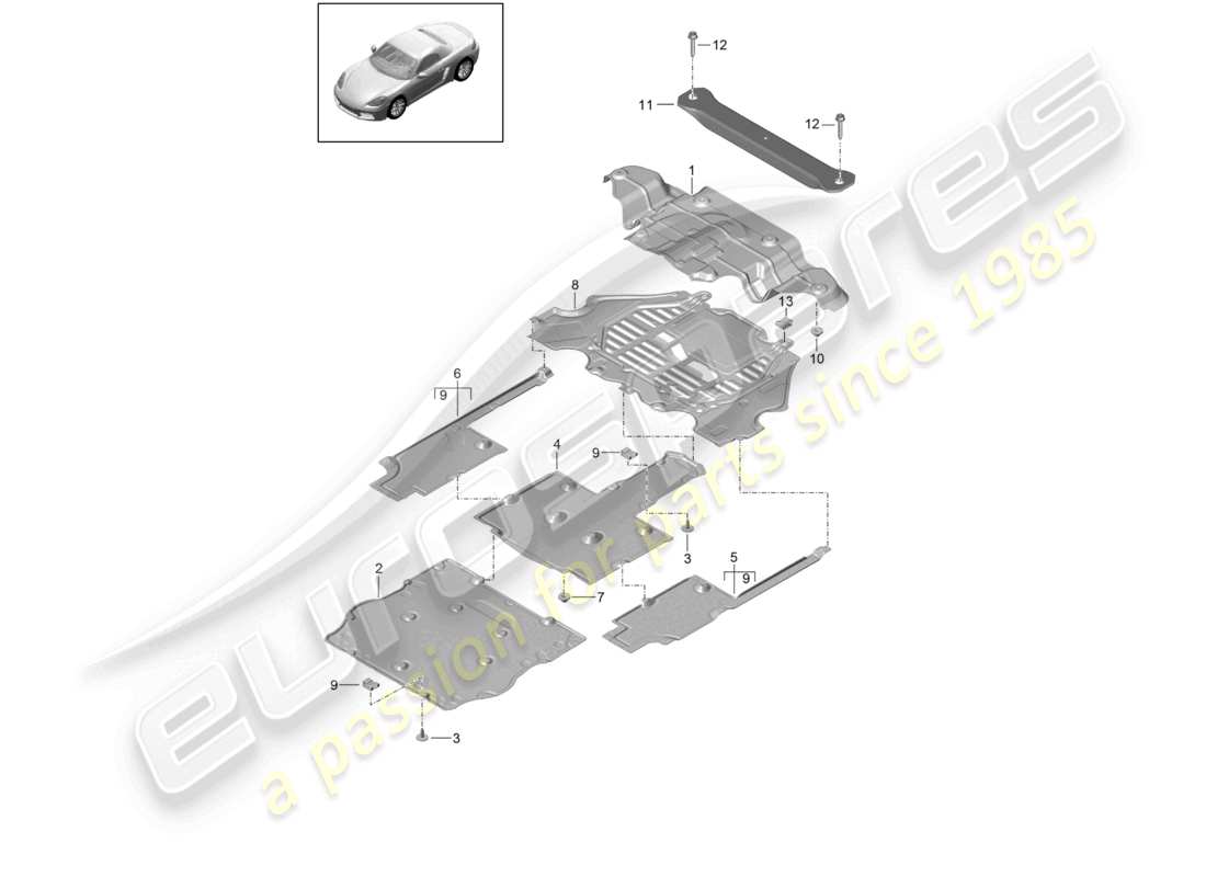 porsche 2024 (718 boxster) diagrama de piezas de la parte inferior de la carrocería