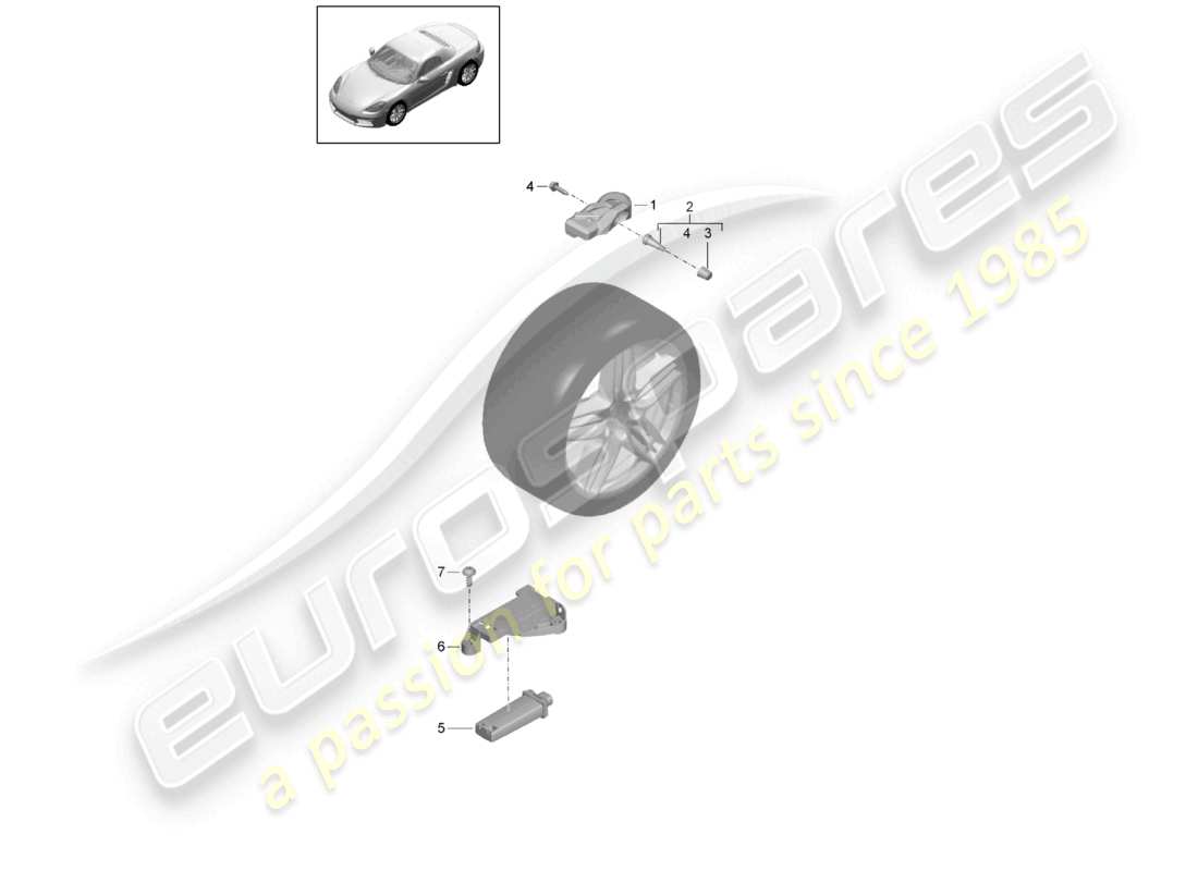 porsche 2025 (718 boxster) sistema de control de presión de neumáticos diagrama de piezas