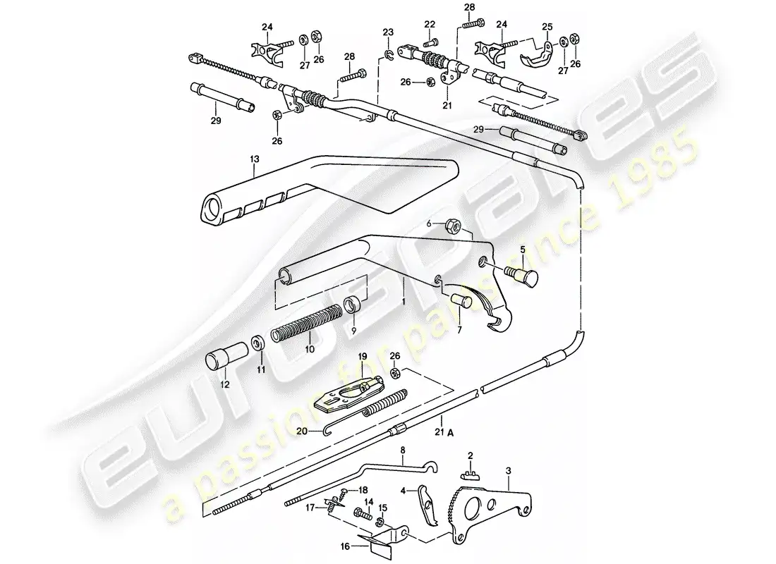 porsche 1985 (928) actuador - freno de mano diagrama de piezas