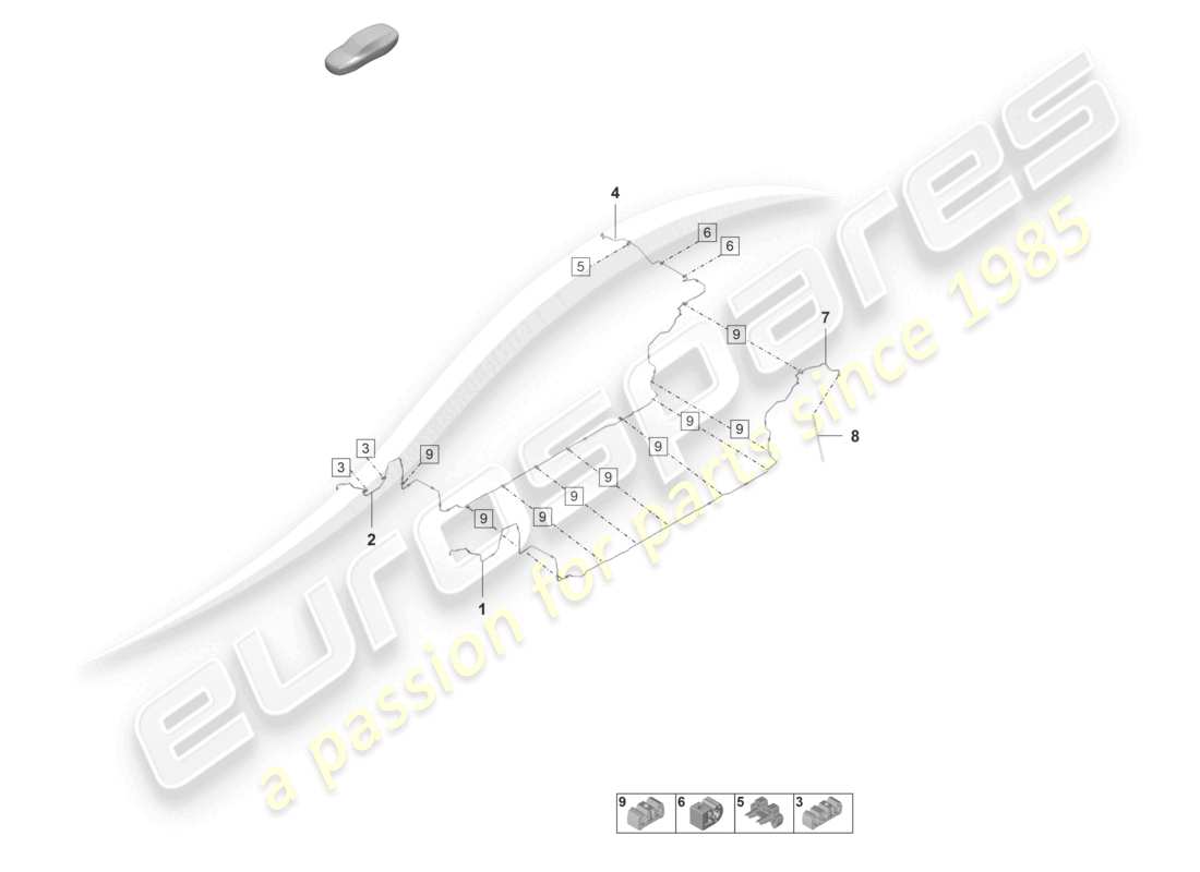 porsche 2022 (panamera 971-2) diagrama de piezas de la parte trasera de la parte inferior de la carrocería del centro de la línea de freno