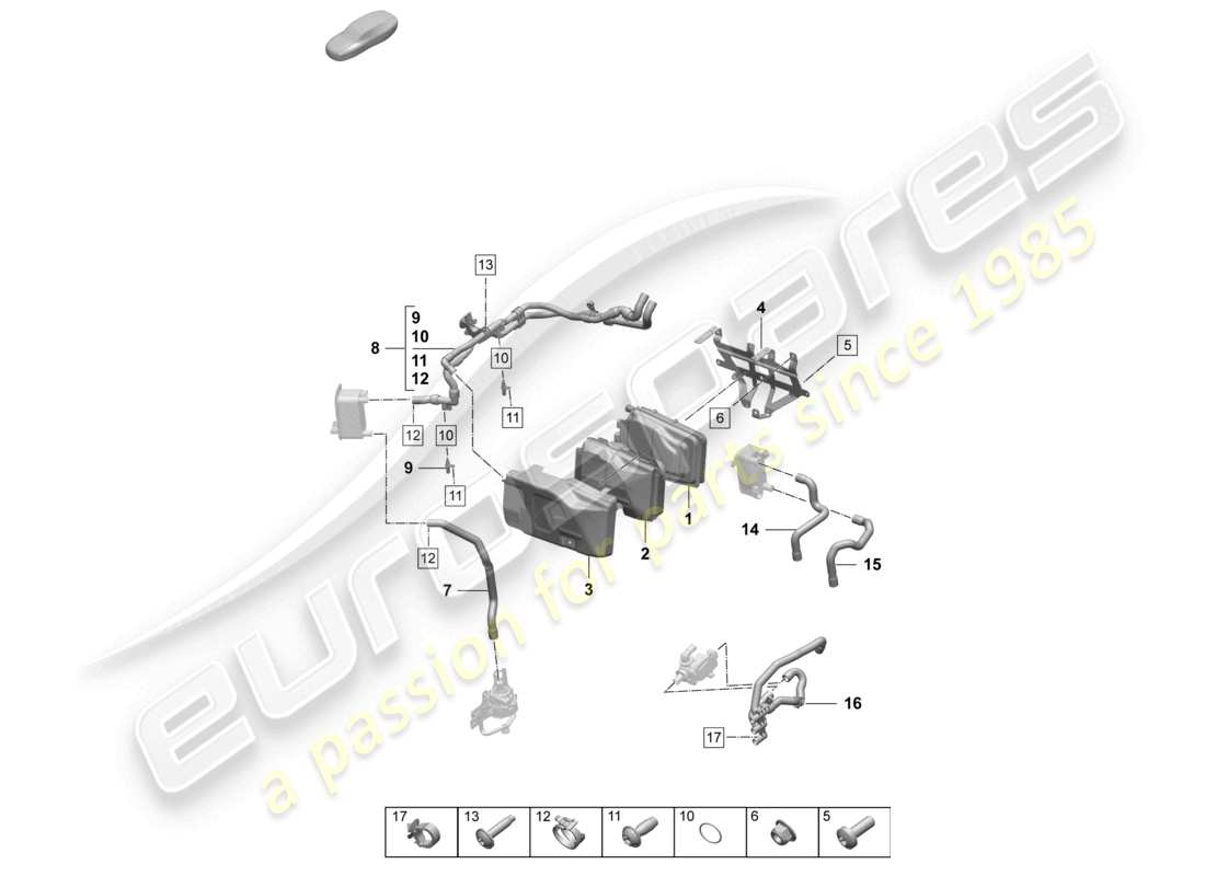porsche 2025 (taycan 9j1-2) calentador de tubo de refrigerante diagrama de piezas