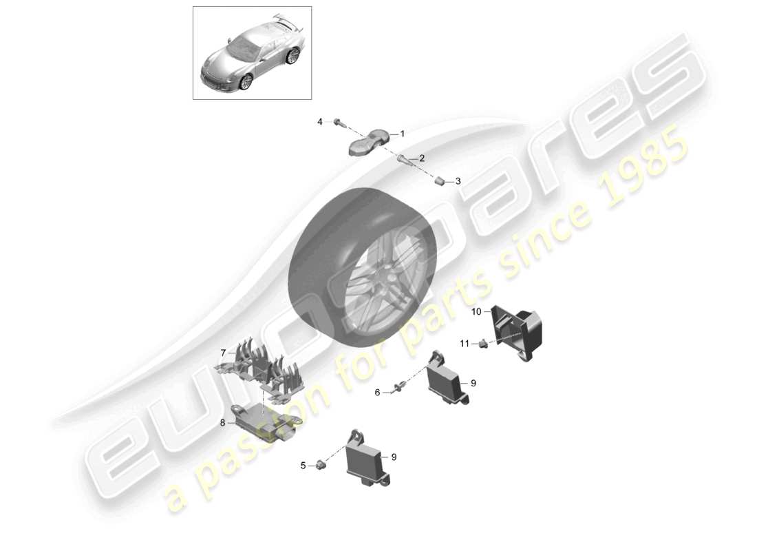 porsche 2021 (991-2 r/gt3/rs) sistema de control de presión de neumáticos d >>- diagrama de piezas mj 2017