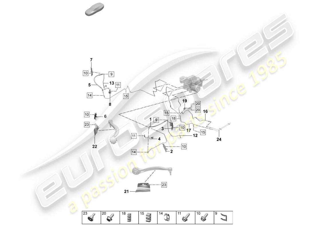 porsche 2025 (macan-e) línea de freno delantera parte delantera diagrama de piezas