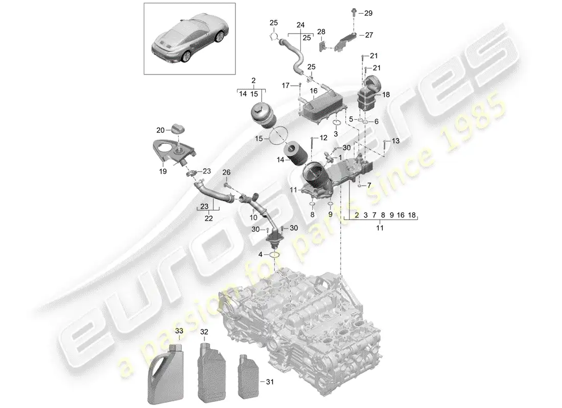 porsche 2014 (991-1 turbo) filtro de aceite diagrama de piezas
