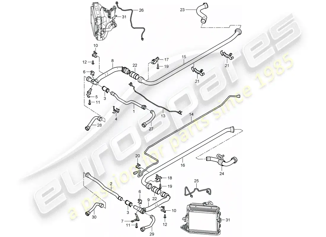 porsche 2008 (997-1 turbo / gt2) refrigeración por agua 2 diagrama de piezas