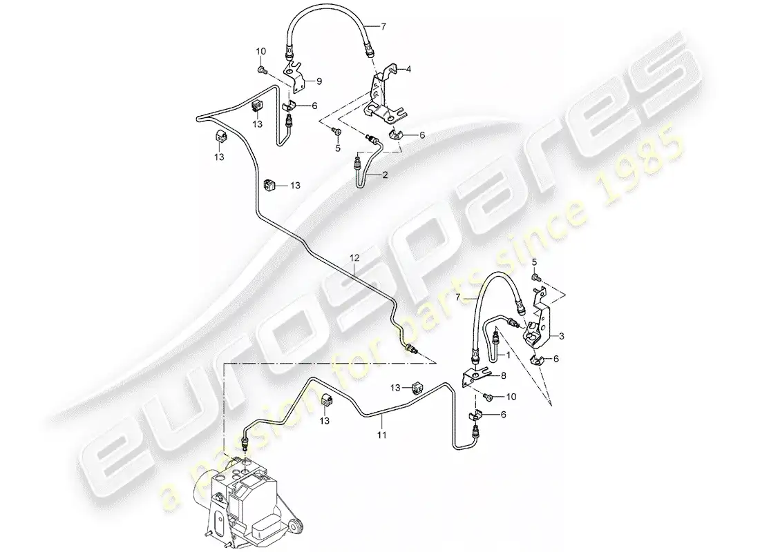 porsche 2005 (carrera gt) líneas de freno - eje delantero diagrama de piezas