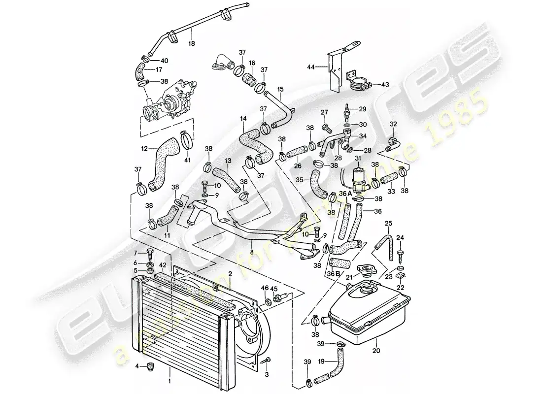 porsche 1988 (944) water cooling diagrama de piezas