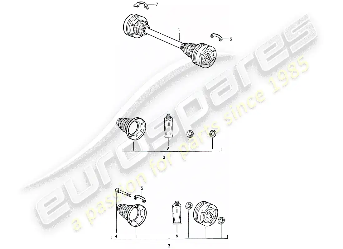 porsche 1988 (944) eje de accionamiento diagrama de piezas