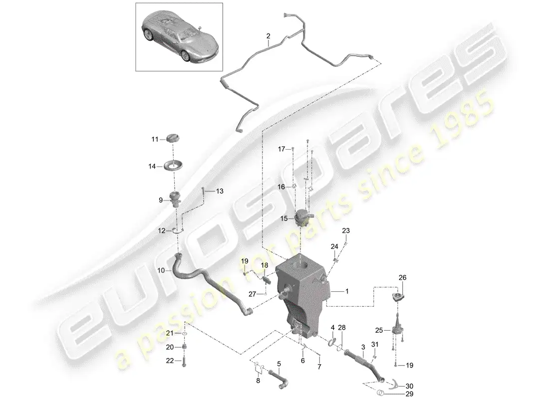 porsche 2015 (918 spyder) lubricación del motor diagrama de piezas