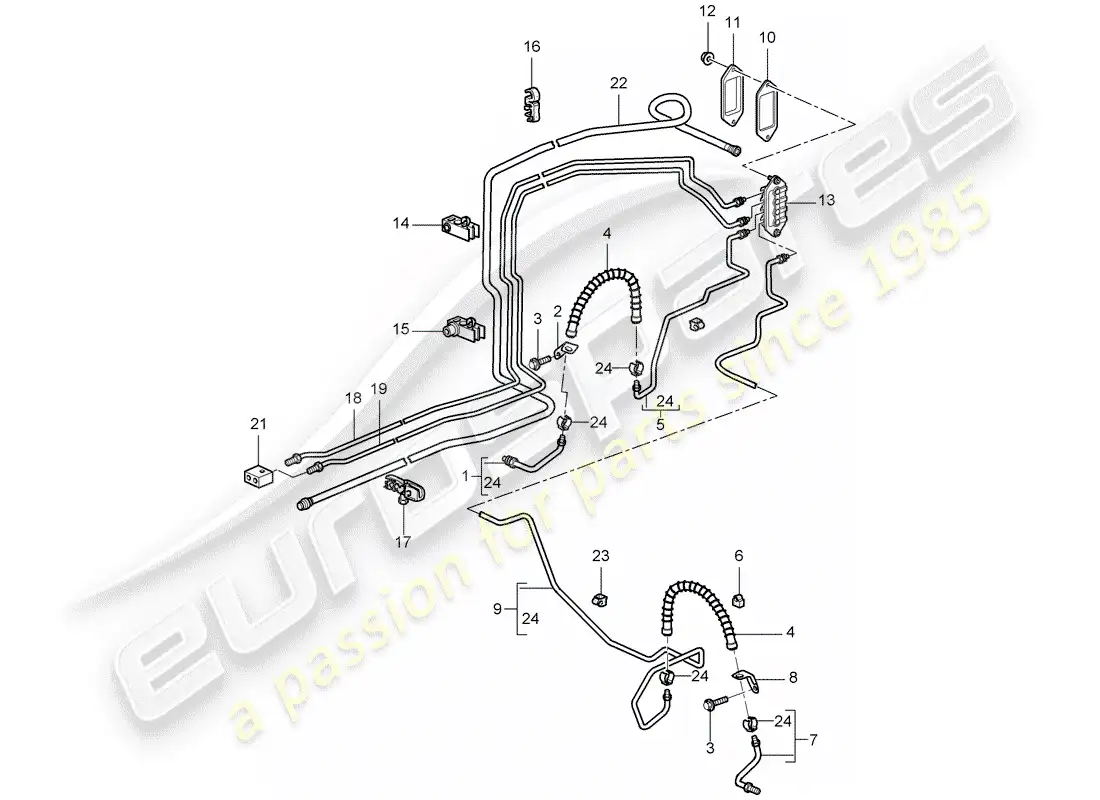 porsche 2010 (997-2 gt3) línea de freno diagrama de piezas