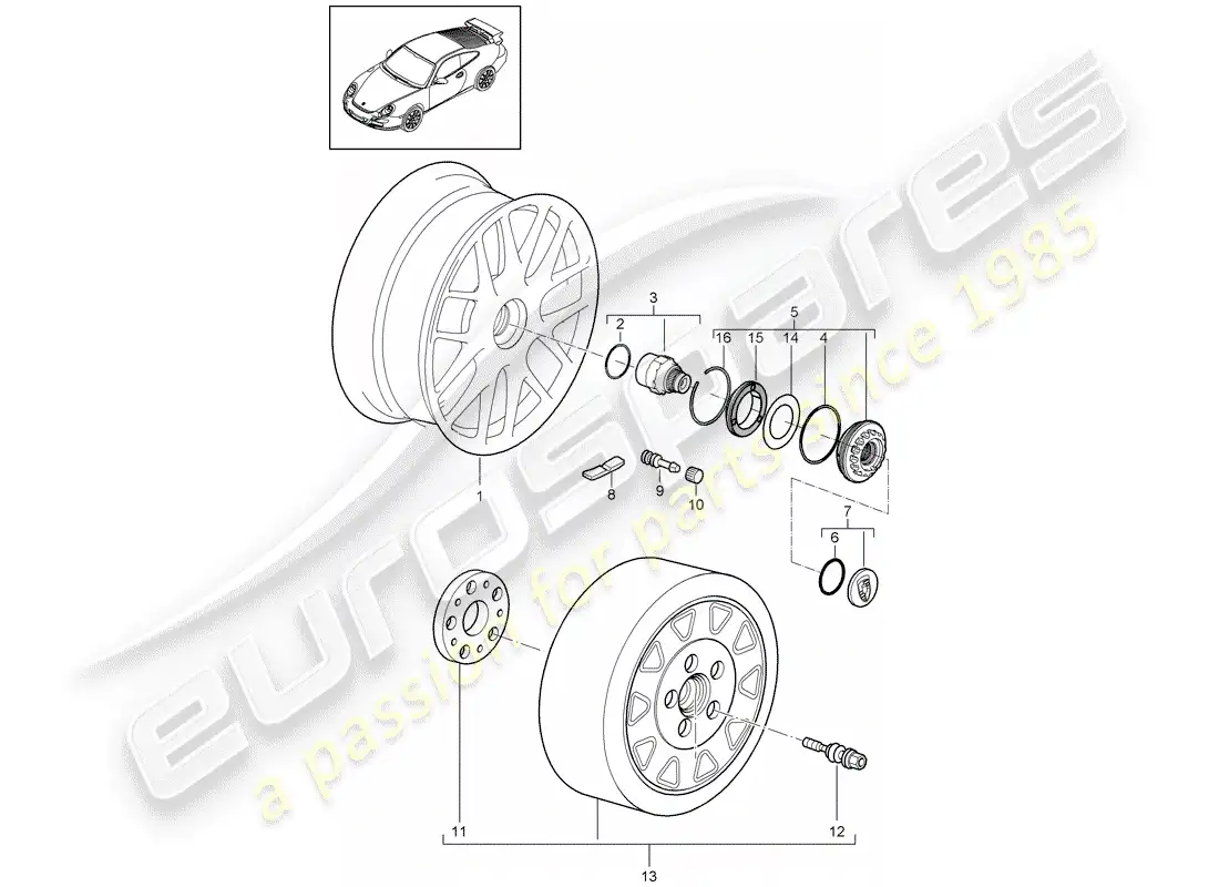 porsche 2008 (997-1 turbo / gt2) cierre centralizado diagrama de piezas