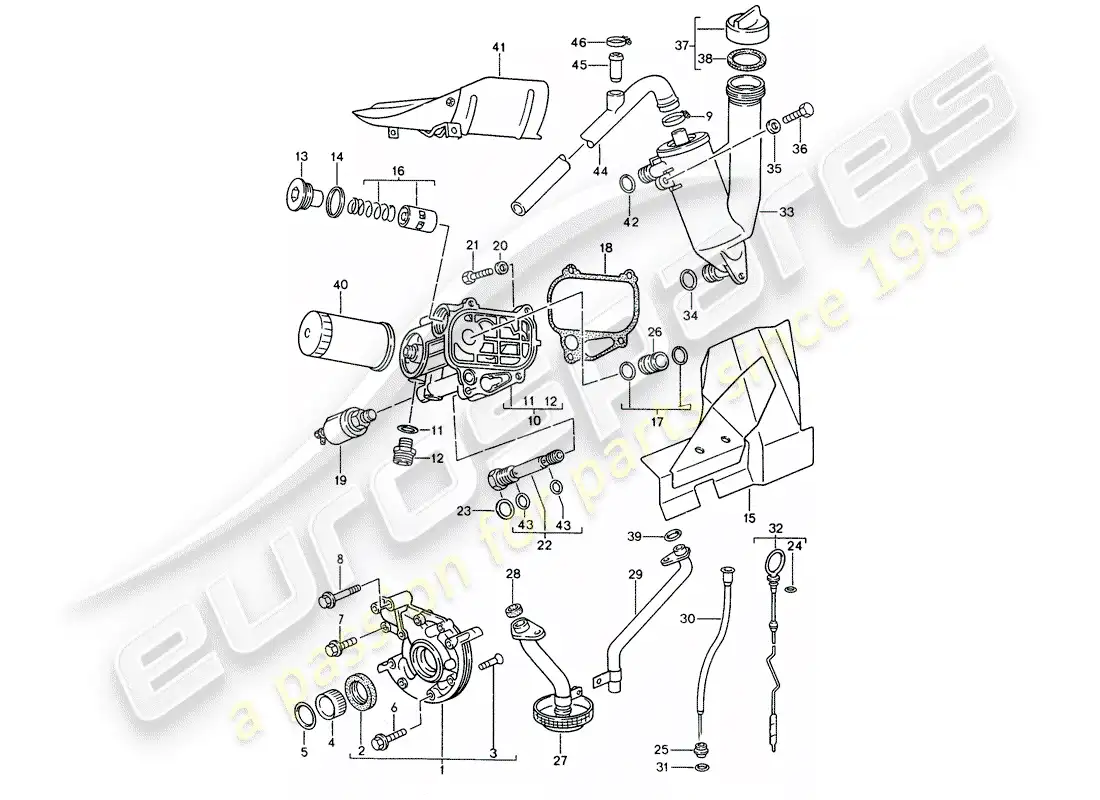 porsche 1990 (944) lubricación del motor diagrama de piezas