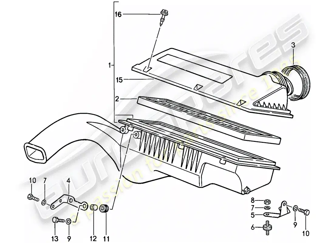 porsche 1988 (944) sistema de limpieza de aire diagrama de piezas