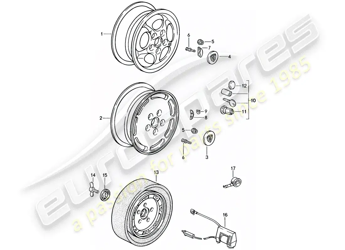 porsche 1988 (944) rueda de disco - d - mj 1987>> diagrama de piezas