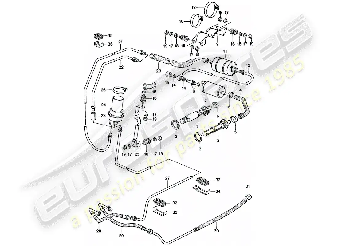 porsche 1983 (928) fuel system diagrama de piezas