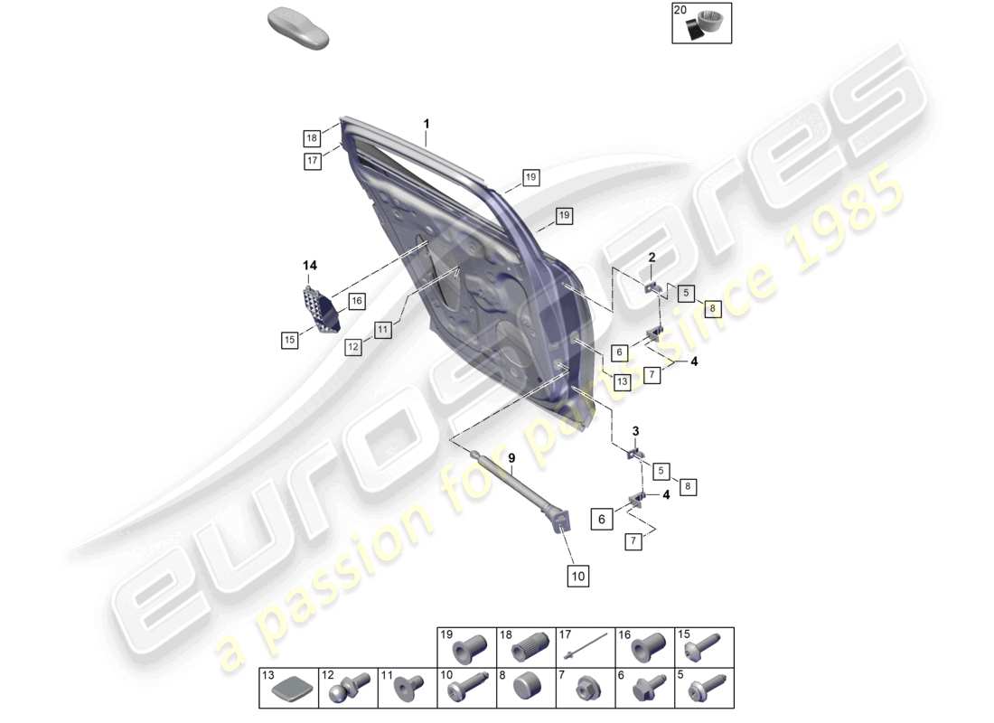 porsche 2025 (panamera 976) diagrama de piezas de la carcasa de la puerta trasera
