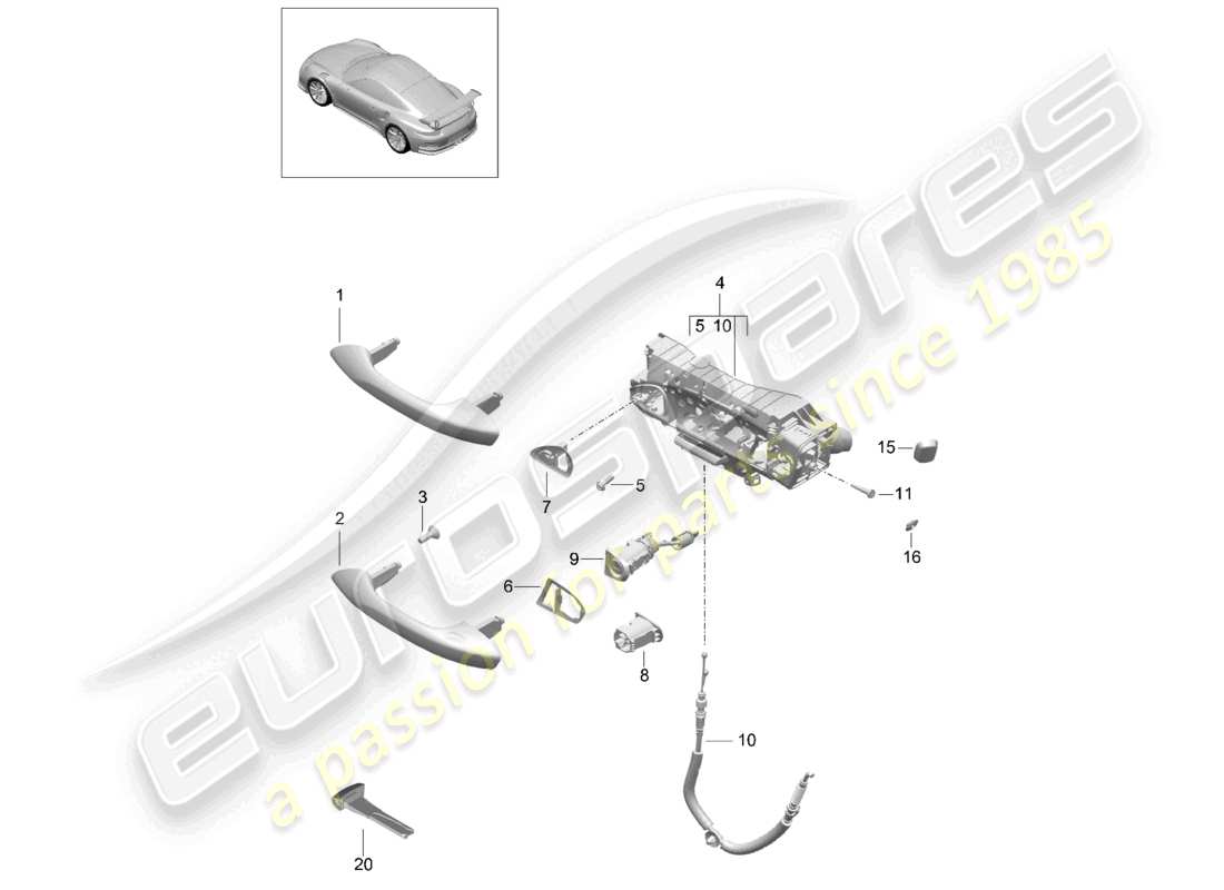 porsche 2021 (991-2 r/gt3/rs) manija de puerta, exterior d - mj 2018>> diagrama de piezas