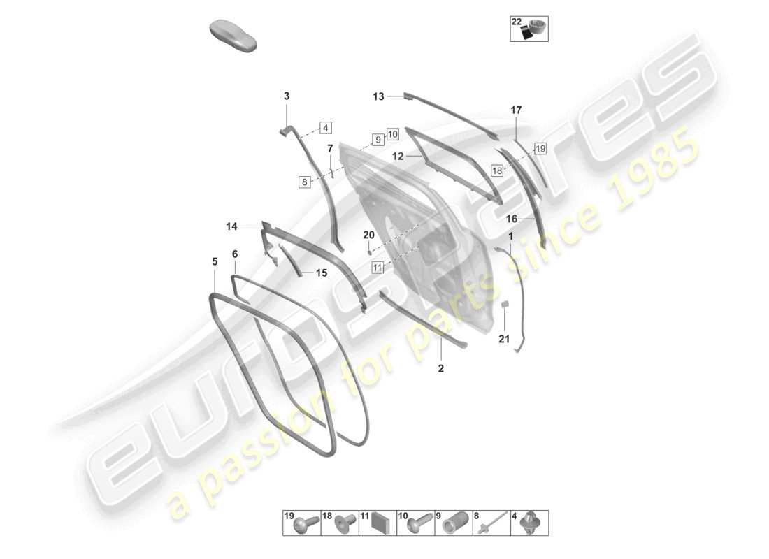 porsche 2022 (panamera 971-2) puertas traseras sello guía de ventana accesorios diagrama de piezas