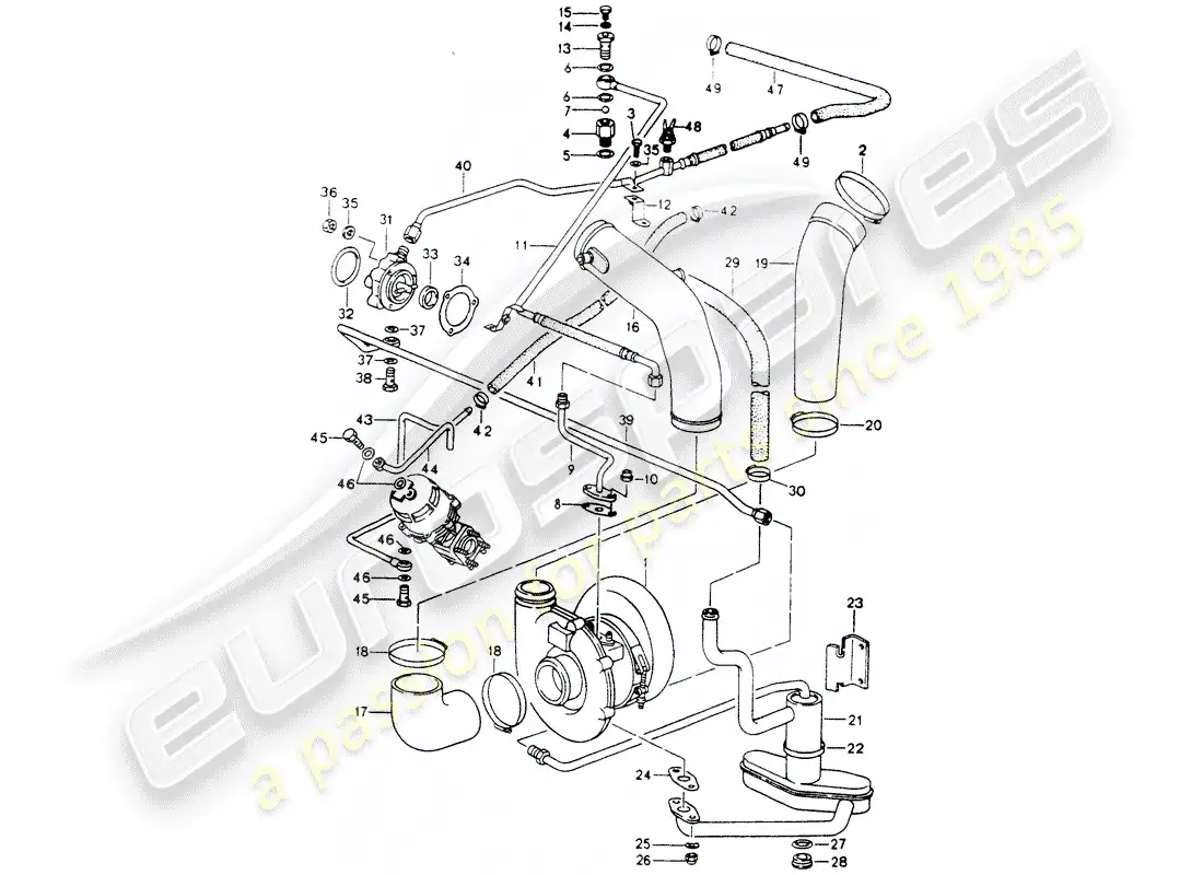 porsche 1991 (964) turbocompresor - suministro de aceite - para - turbocompresor de gas de escape diagrama de piezas