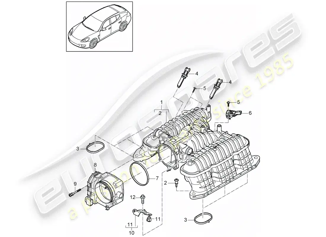 porsche 2016 (panamera 970) distribuidor de aire de admisión diagrama de piezas
