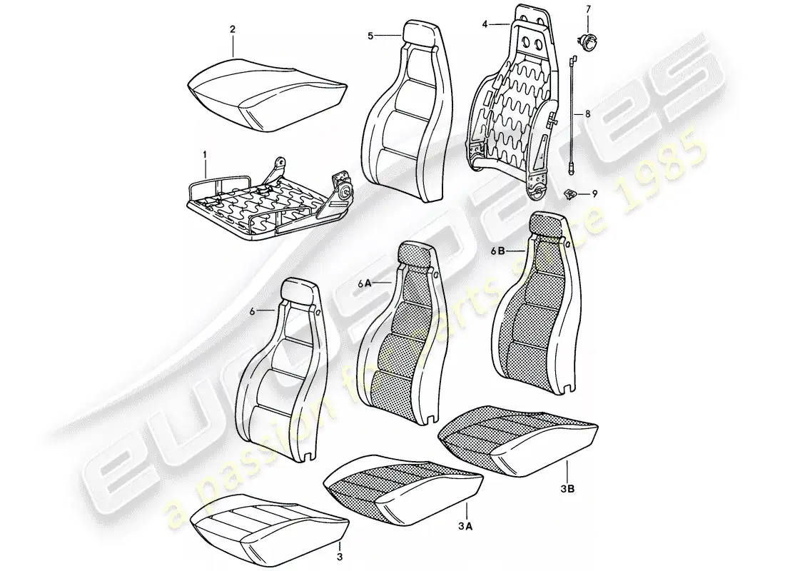 porsche 1980 (928) asiento delantero - piezas individuales diagrama de piezas