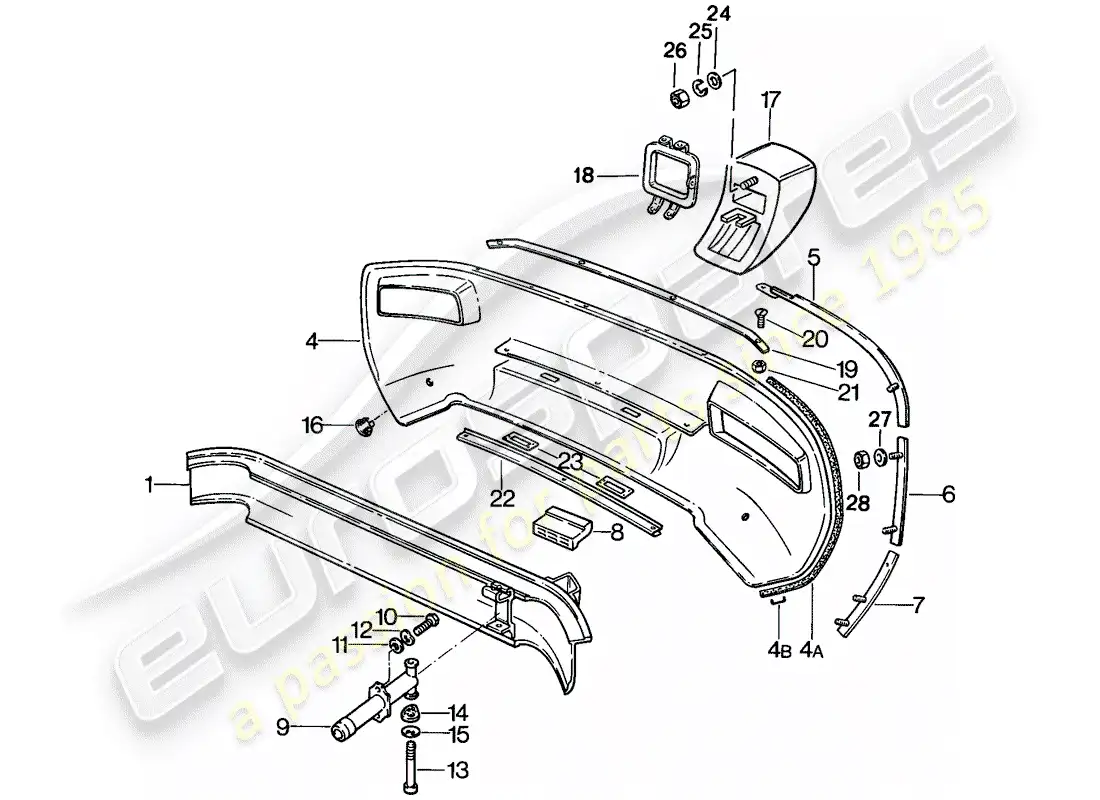 porsche 1986 (928) parachoque diagrama de piezas
