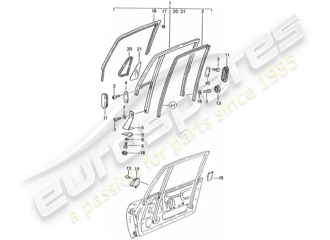 porsche 1998 (993) marco de la ventana diagrama de piezas