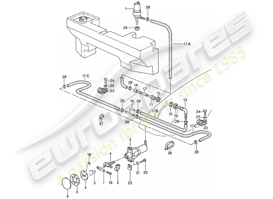 porsche 1988 (959) sistema arandela diagrama de piezas
