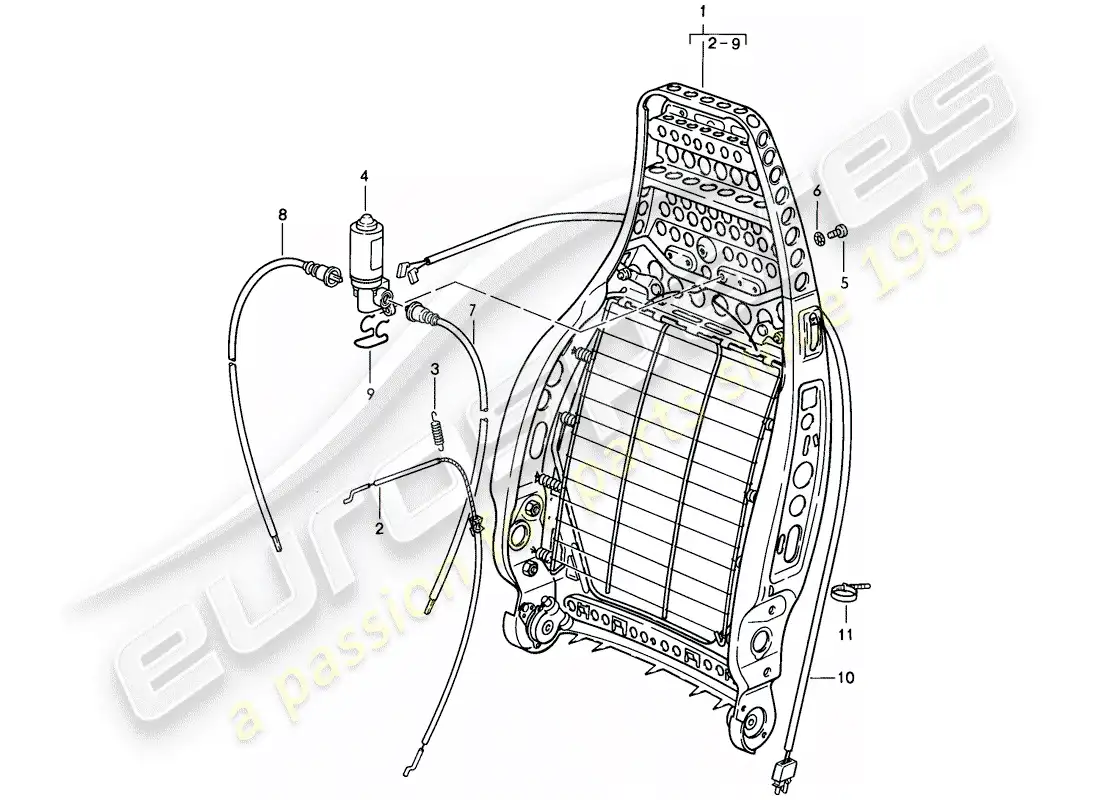 porsche 1984 (911) marco del respaldo diagrama de piezas