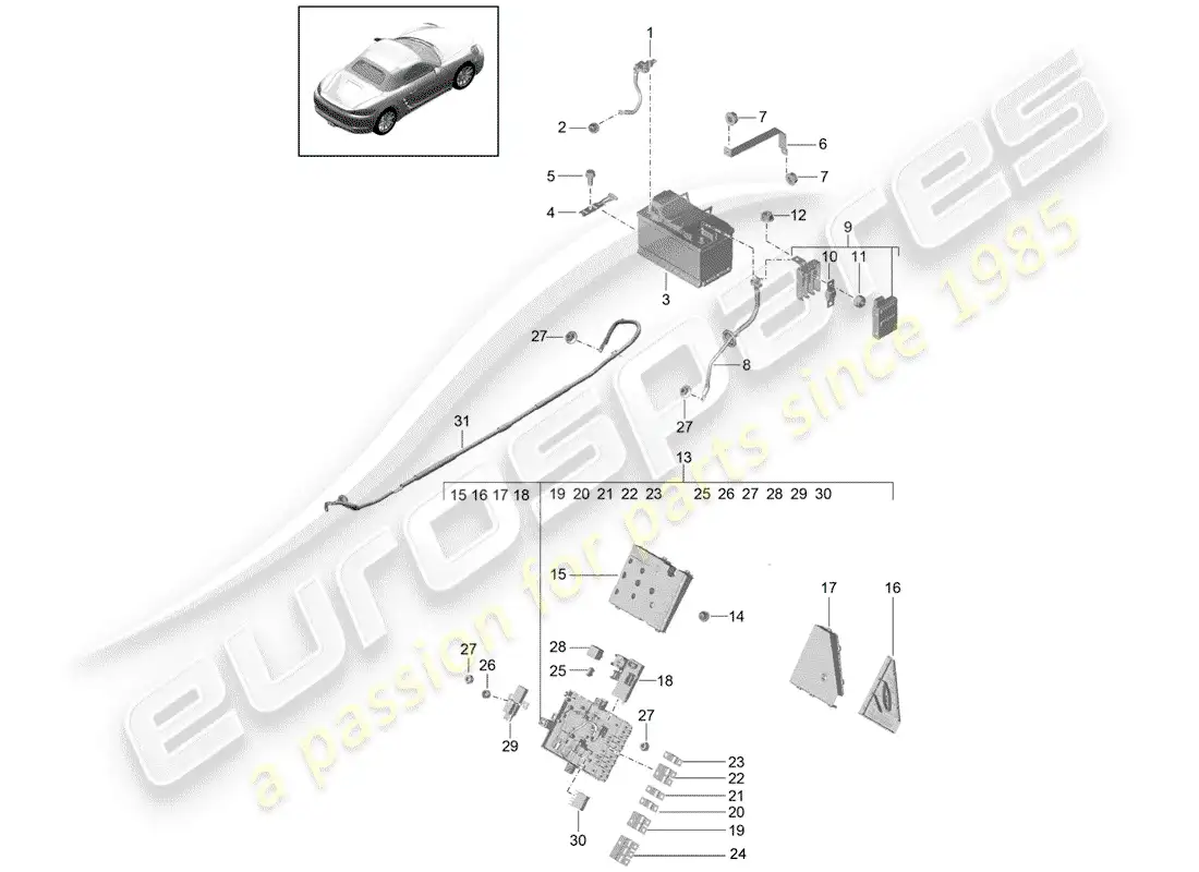 porsche 2020 (718 boxster) batería diagrama de piezas