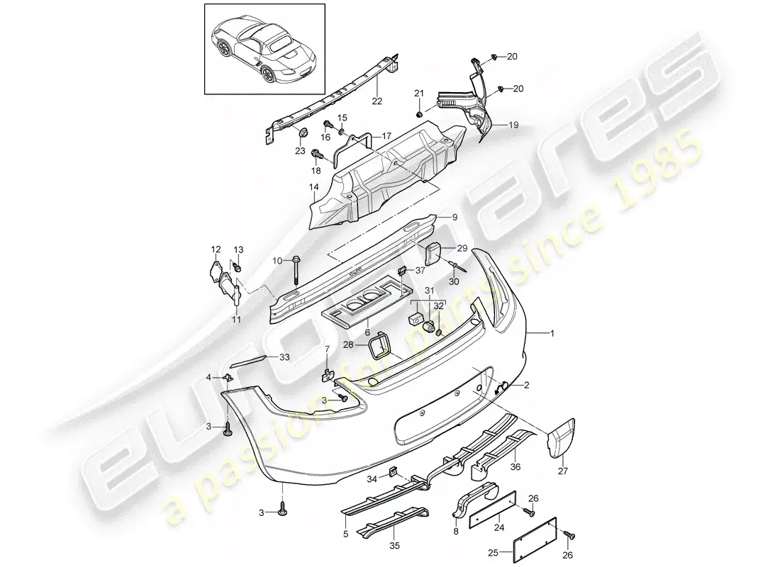 porsche 2012 (987 boxster) parachoque diagrama de piezas