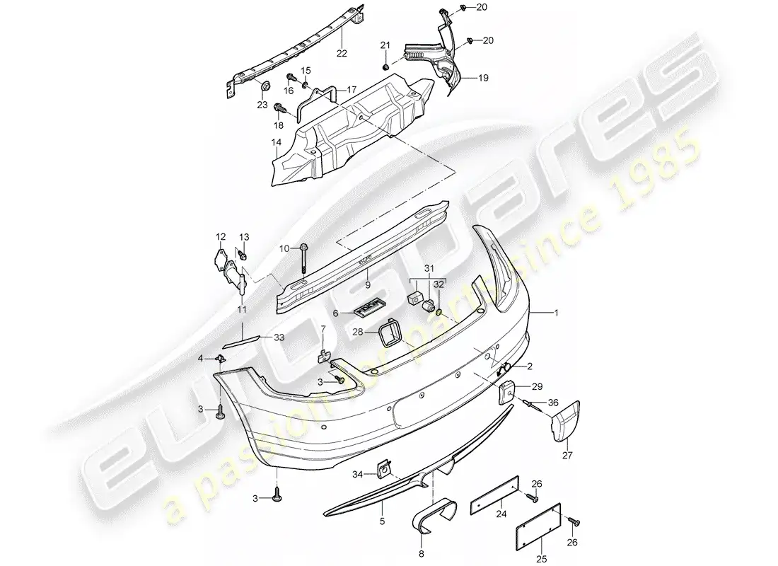porsche 2007 (987 cayman) parachoque diagrama de piezas