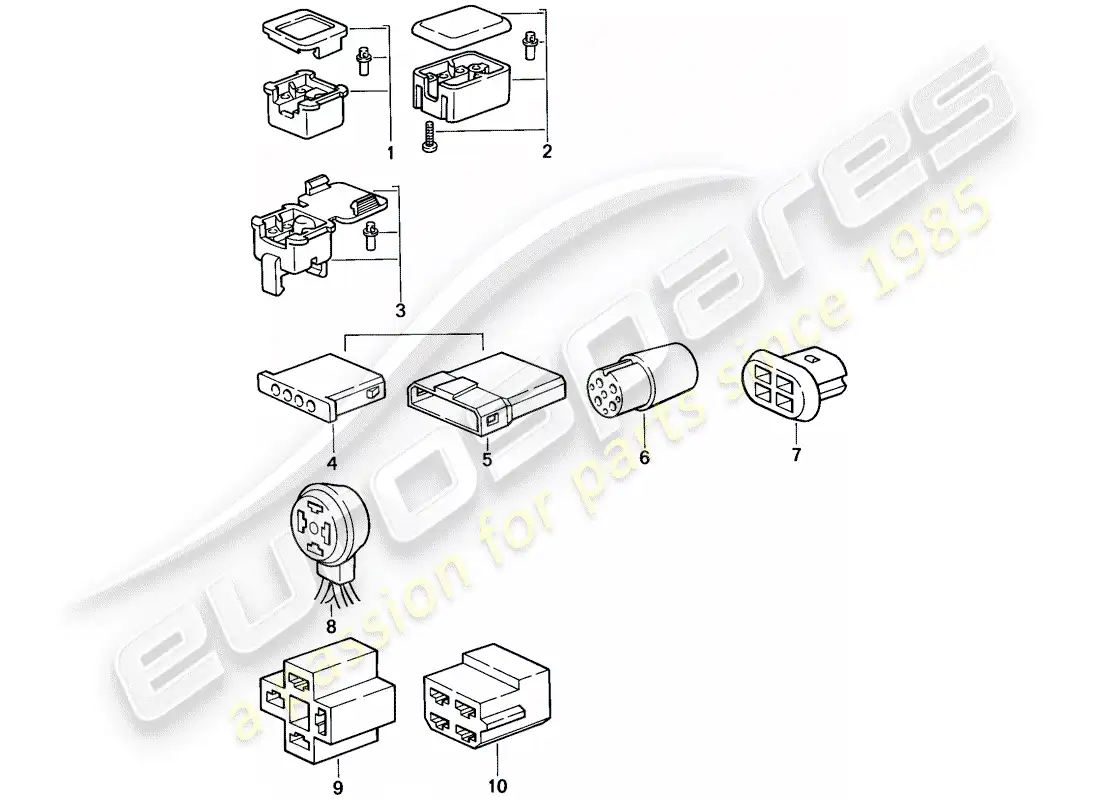 porsche 1988 (944) carcasa del conector - 4-pole diagrama de piezas