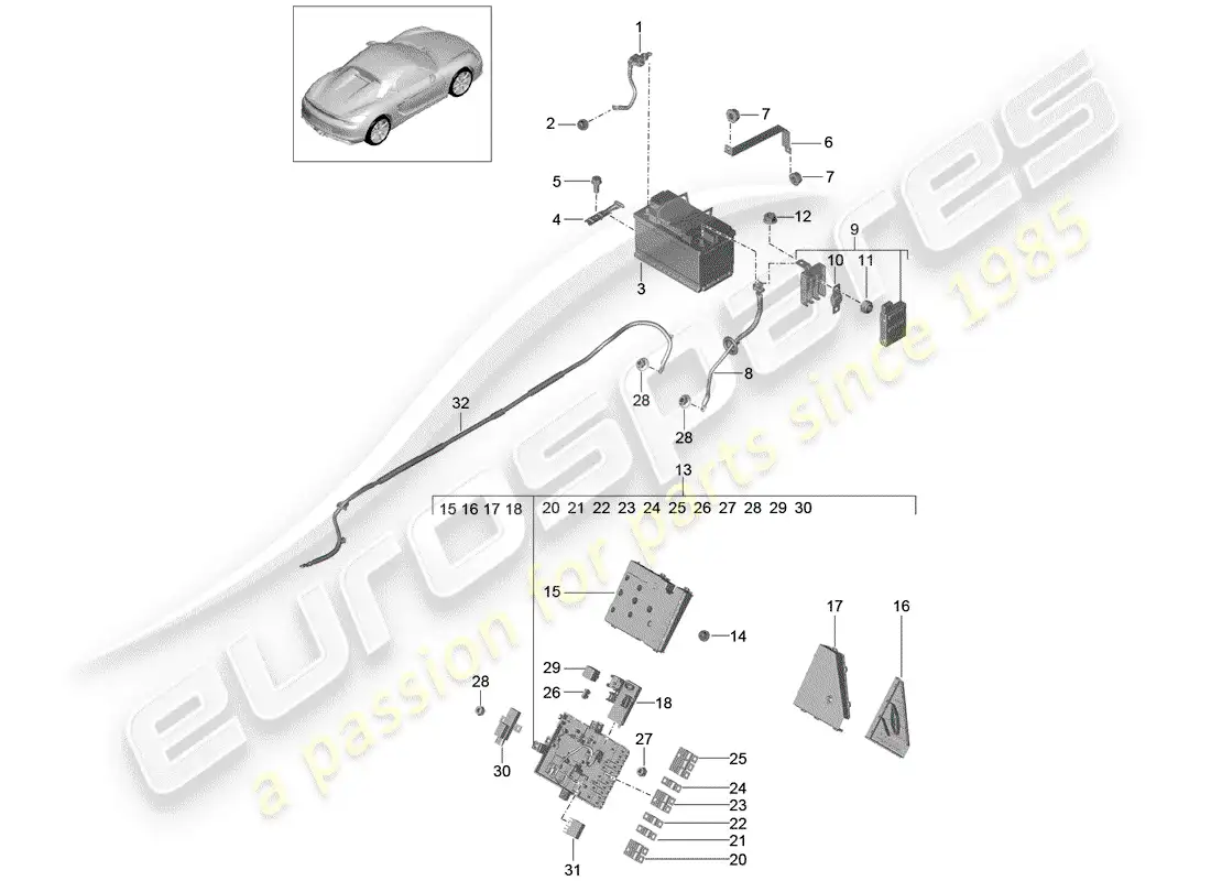 porsche 2016 (981 boxster spyder) batería diagrama de piezas