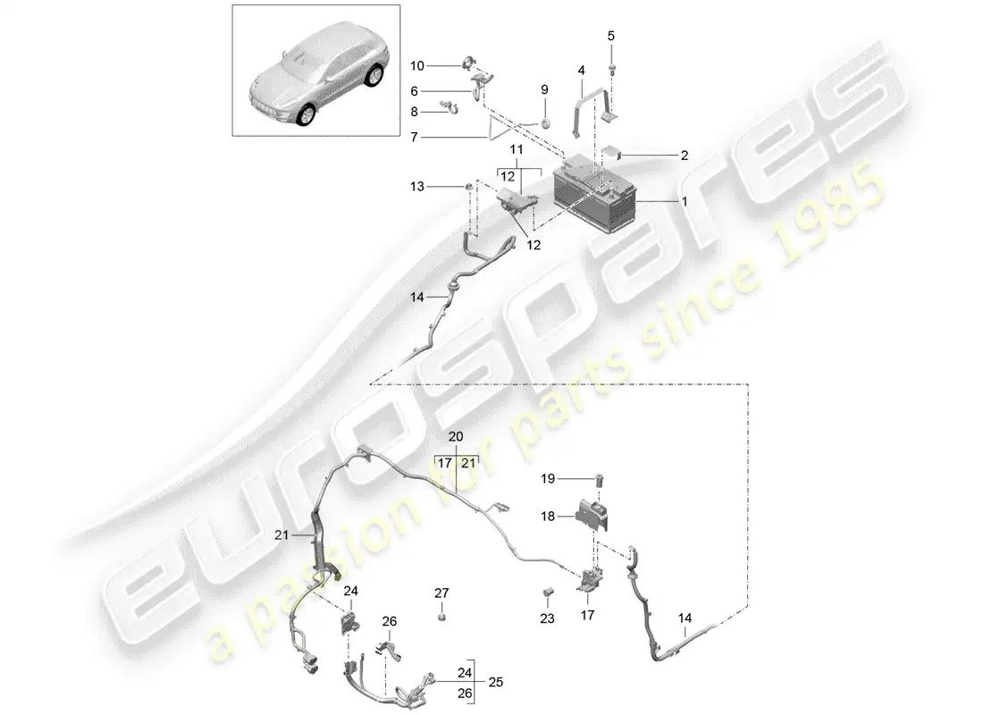 porsche 2017 (macan) batería diagrama de piezas