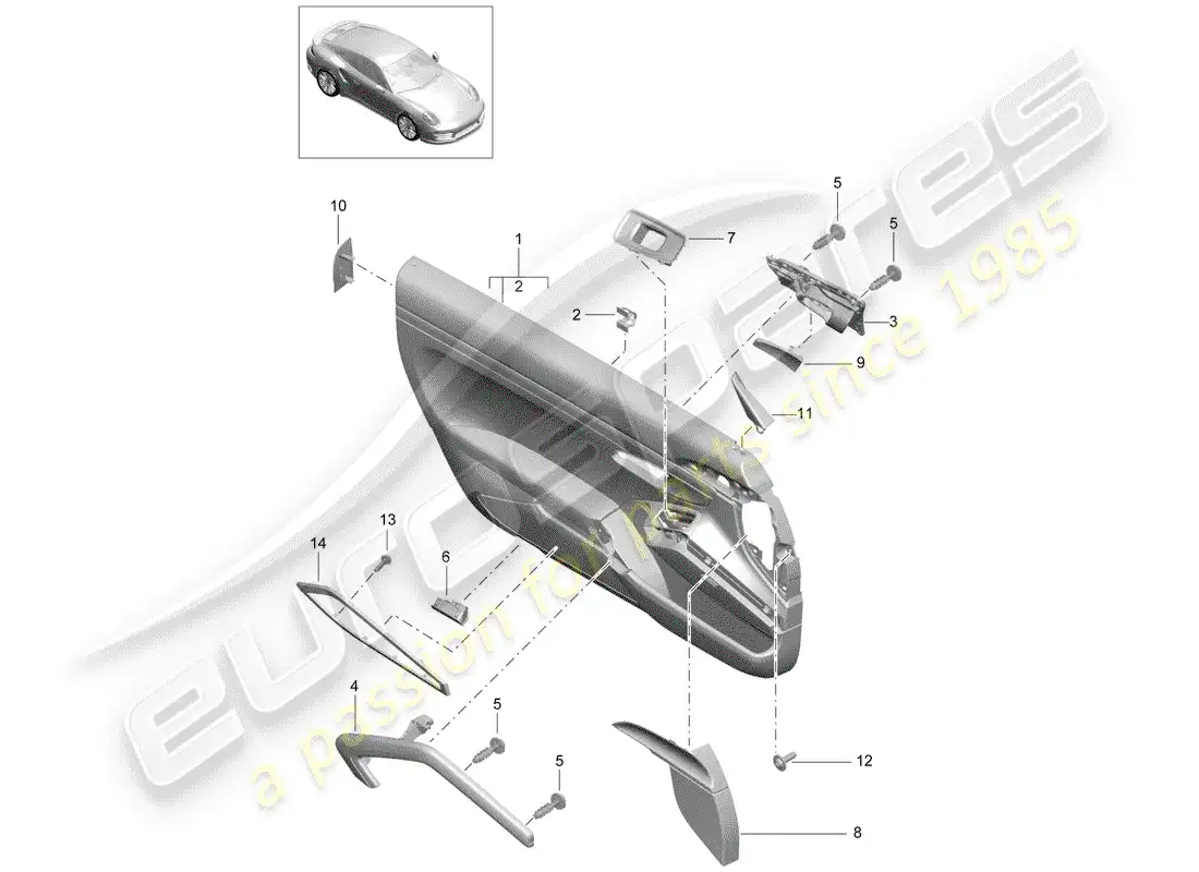 porsche 2020 (991-2 turbo) panel de la puerta diagrama de piezas