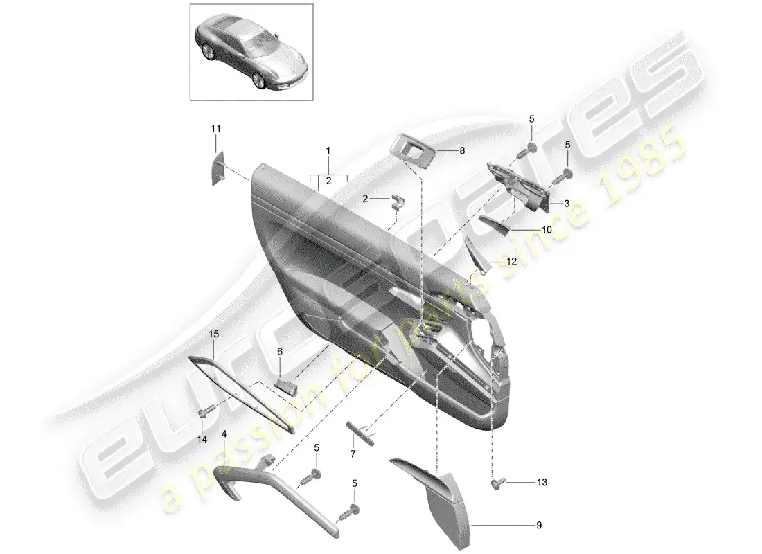 porsche 2013 (991-1) panel de la puerta diagrama de piezas