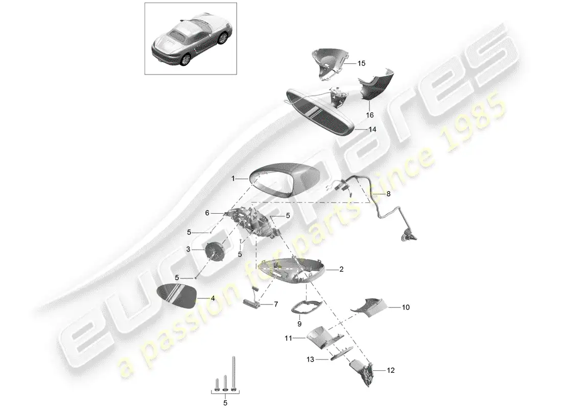 porsche 2017 (718 boxster) espejo retrovisor diagrama de piezas