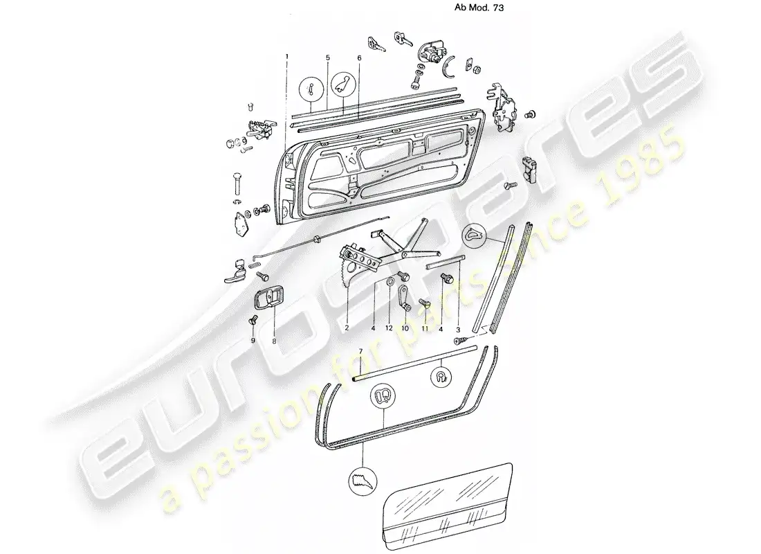 porsche 1975 (914) puerta - con piezas de instalación - d - mj 1973>> diagrama de piezas