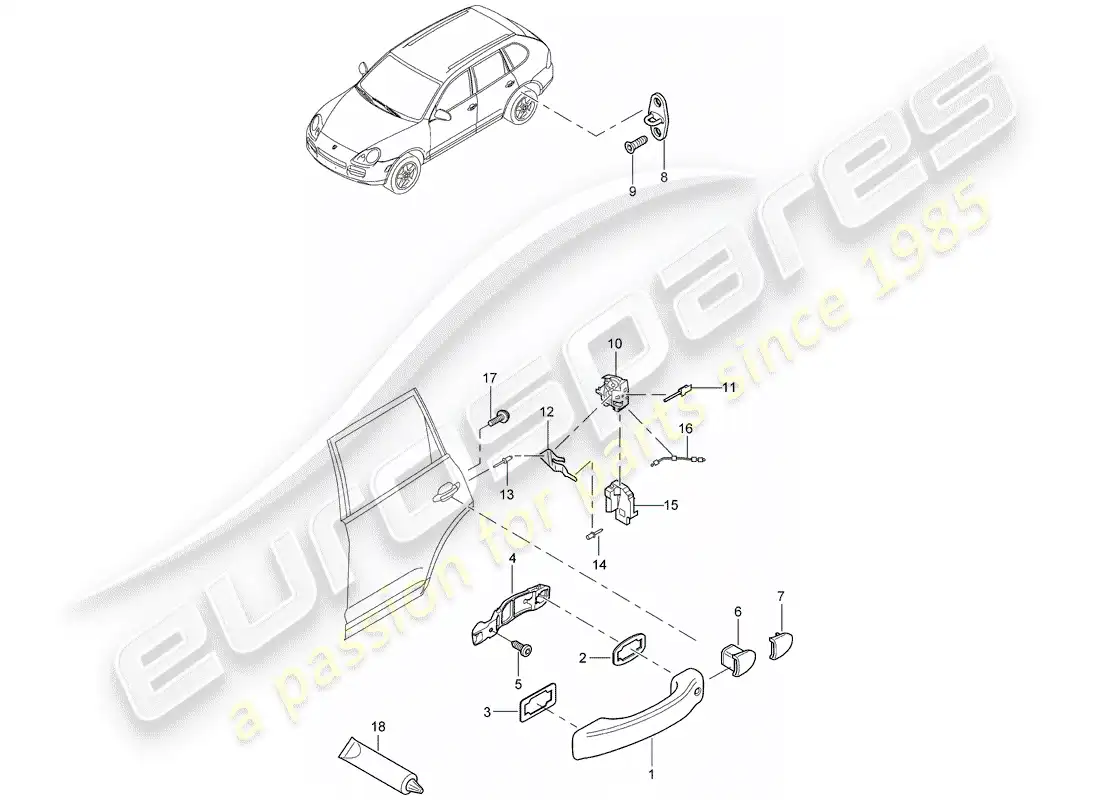 porsche 2005 (cayenne e1 9pa) manija de puerta exterior diagrama de piezas