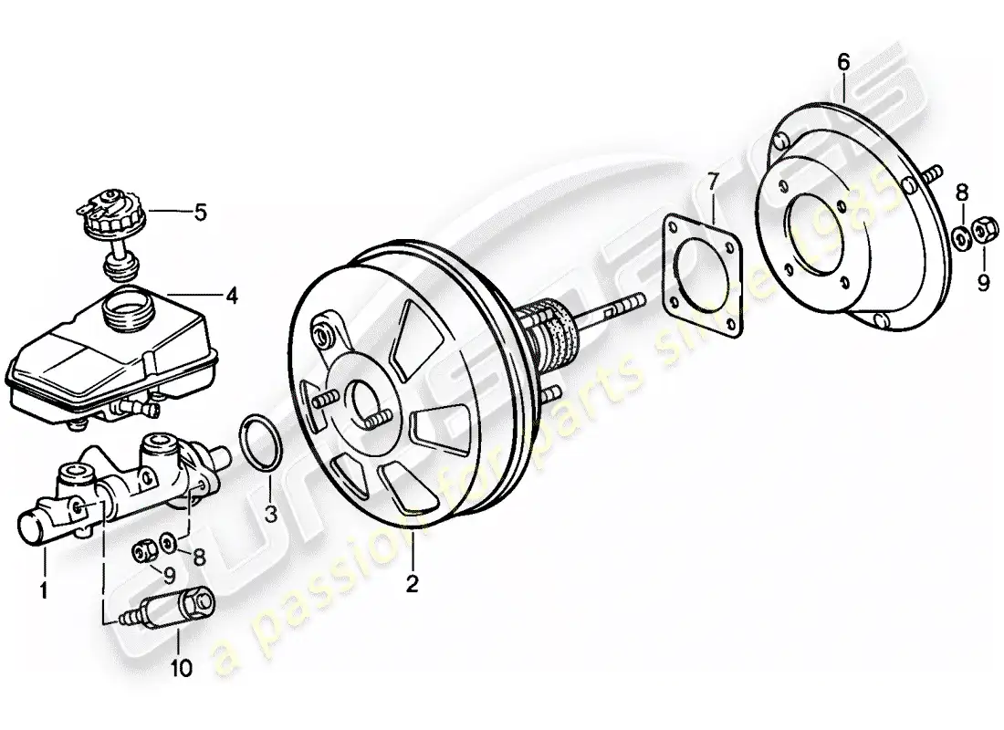 porsche 1986 (944) cilindro maestro de freno - servofreno - depósito - -abs- diagrama de piezas
