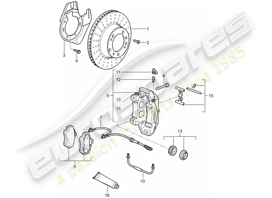 porsche 2008 (997-1 turbo / gt2) frenos de disco diagrama de piezas